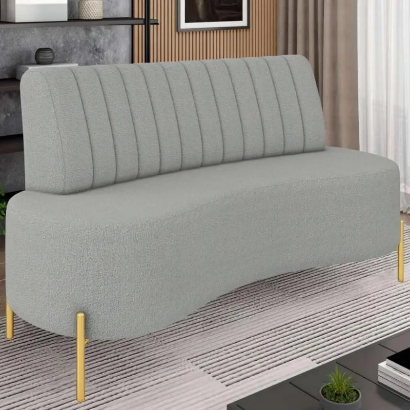 Sofá 2 Lugares 135cm Pés Aço Dourado Tamar Boucle Cinza Z08 - Mpozenato - Mpozenato