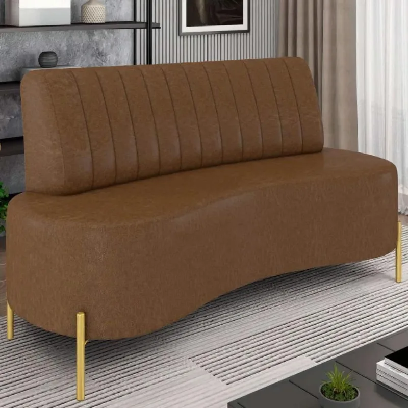 Sofá 2 Lugares 135cm Pés Aço Dourado Tamar Sintético Marrom Z08 - Mpozenato - Mpozenato