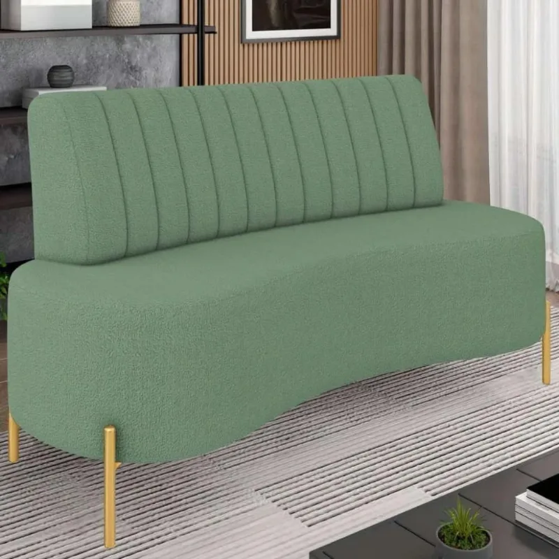 Sofá 2 Lugares 160cm Pés Aço Dourado Tamar Boucle Verde Z08 - Mpozenato - Mpozenato