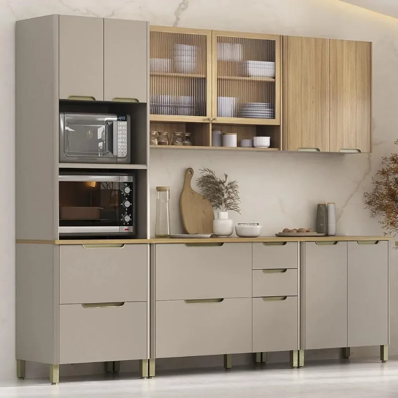 Armário Cozinha 5 Peças CP01 11 Portas 4 Gavetas MDF 270CM Café Mpozenato