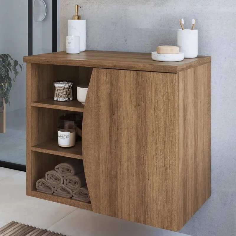 Gabinete De Banheiro 70cm Para Cuba 1 Porta Luanda Mel F10 - Mpozenato