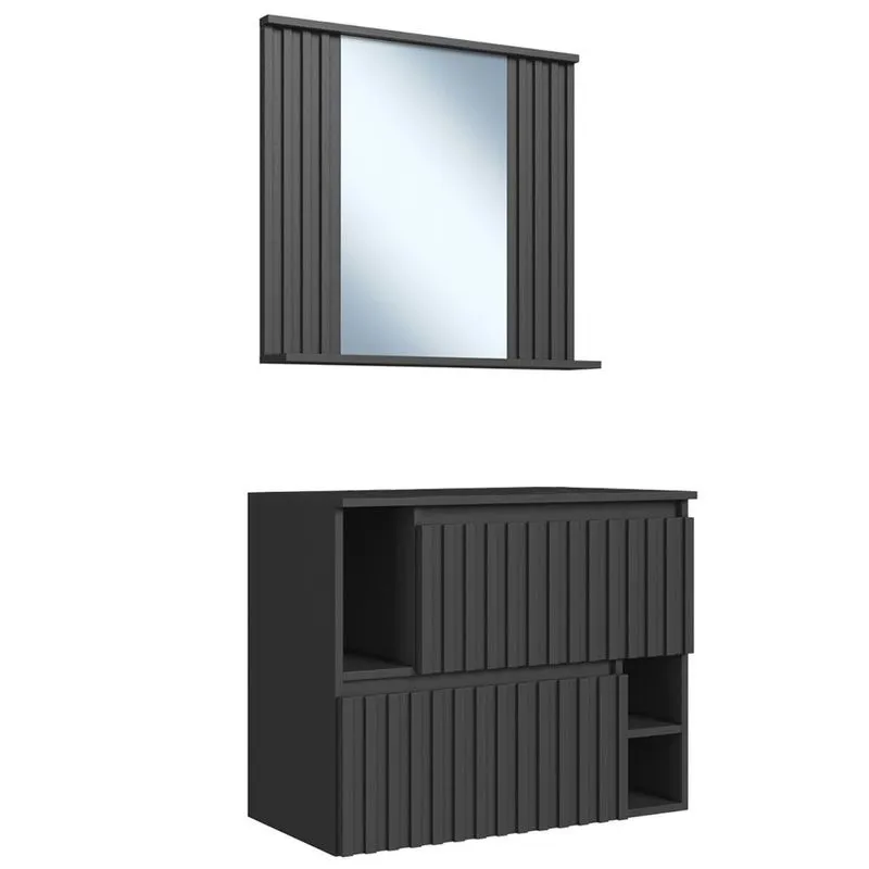 Gabinete Banheiro 75cm Para Cuba E Espelheira Tunís Grafite F10 - Mpozenato