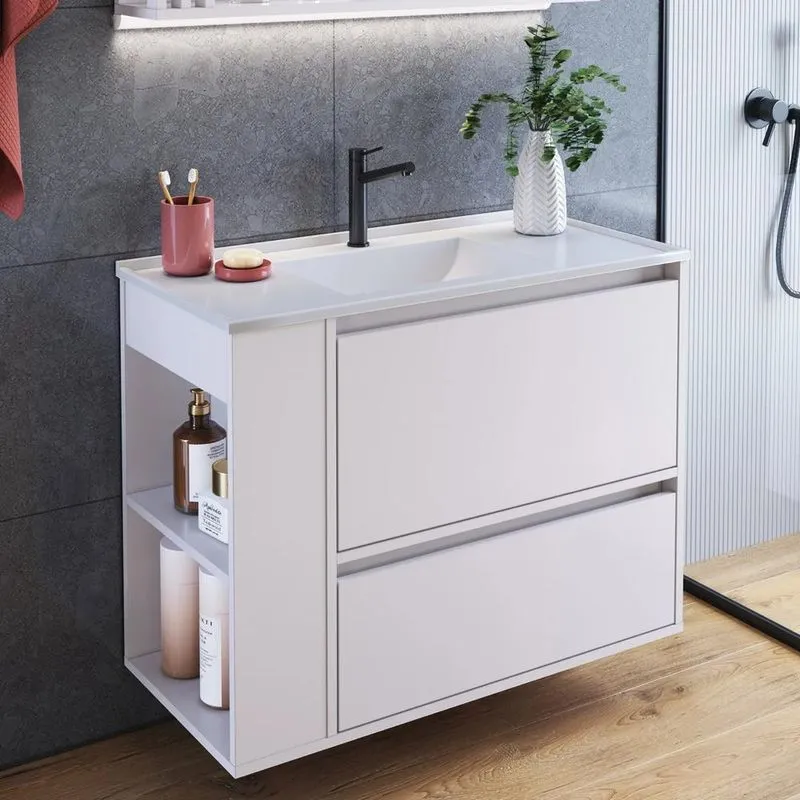 Gabinete De Banheiro 80cm Com Lavatório 1 Porta Zeus Branco F10 - Mpozenato