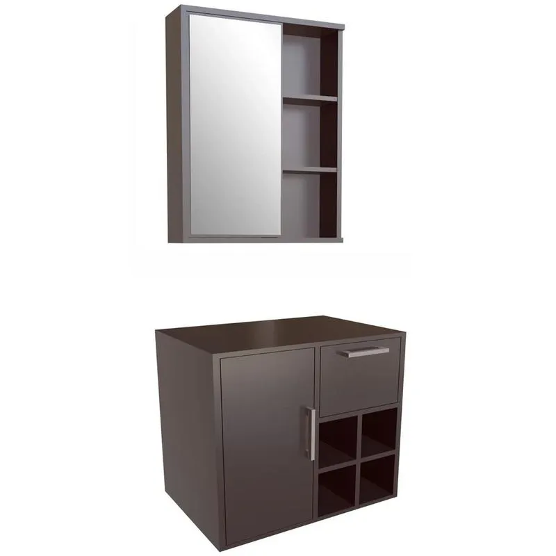Gabinete Banheiro Para Cuba E Espelheira Nanna Grafite F10 - Mpozenato