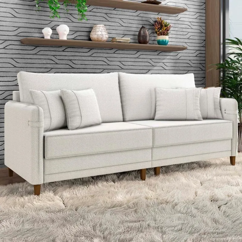 Sofá 2 Lugares Living 172cm Pé Madeira Zoe Boucle Bege Z08 - Mpozenato