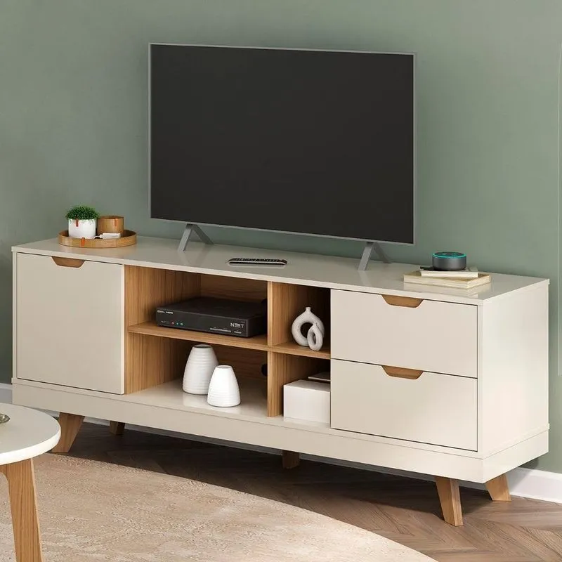 Rack Tv 65 Polegadas 160cm Com 1 Porta Jaina Off White Carvalho A09 - Mpozenato