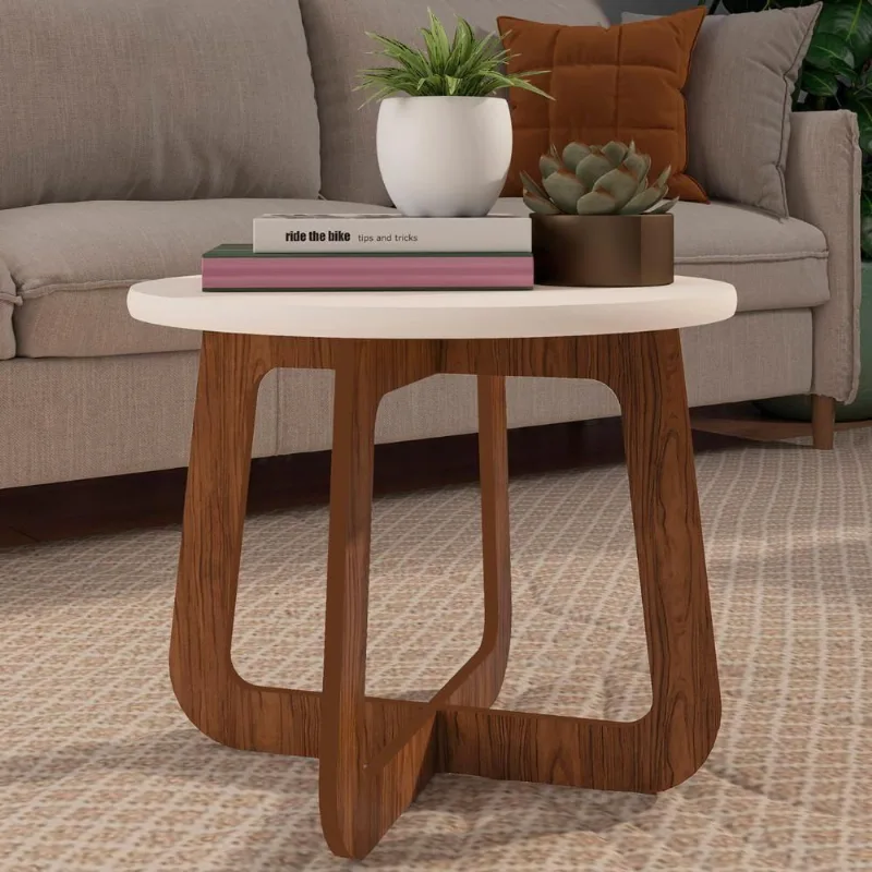 Mesa Centro Redonda 65cm Para Sala Mdf Rexxar Cedro/off A09 - Mpozenato