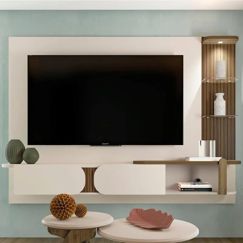 Painel Tv 72 Polegadas 220cm Suspenso Reno Pinho Off White A09 - Mpozenato