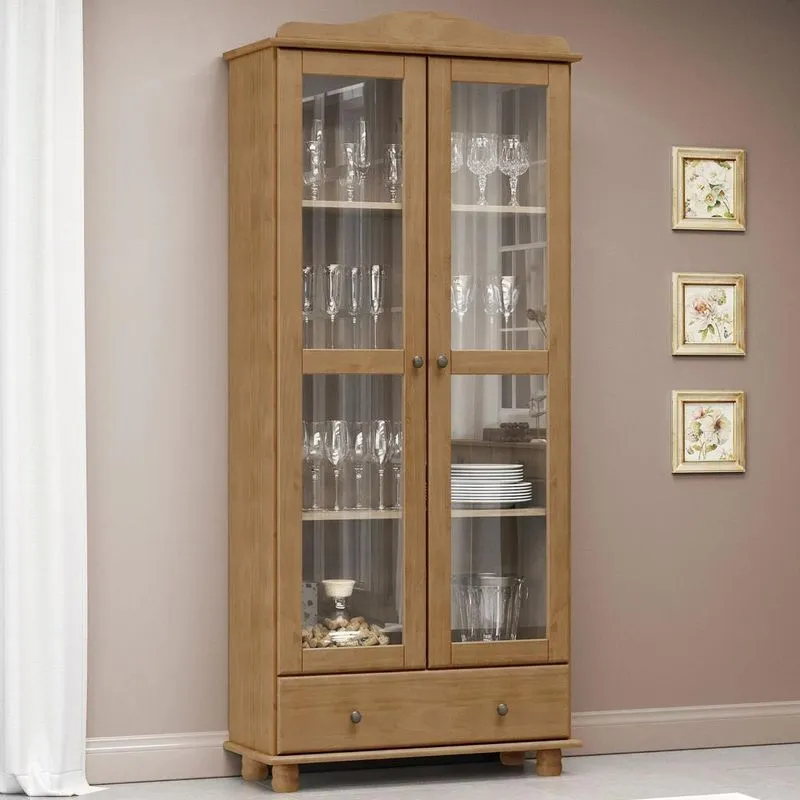 Cristaleira De Madeira 85cm 2 Portas De Vidro Rubia Freijó F07 - Mpozenato