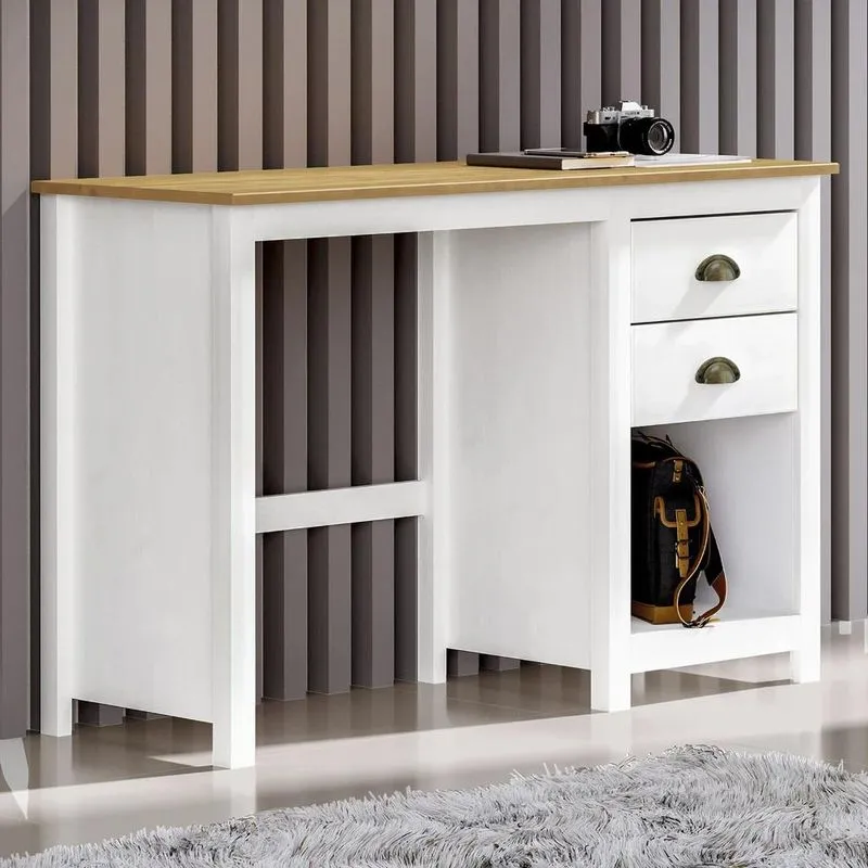 Escrivaninha 110cm 2 Gavetas Home Office Lázio Branco/freijó F07 - Mpozenato
