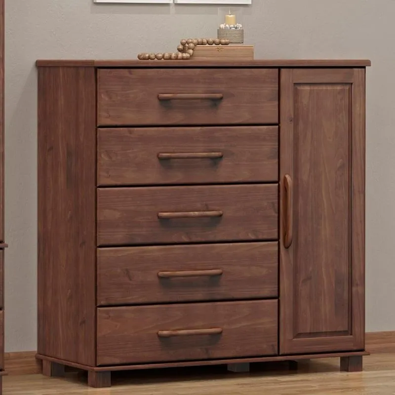 Cômoda Para Quarto 125cm 1 Porta 4 Gavetas Eduarda Café F07 - Mpozenato