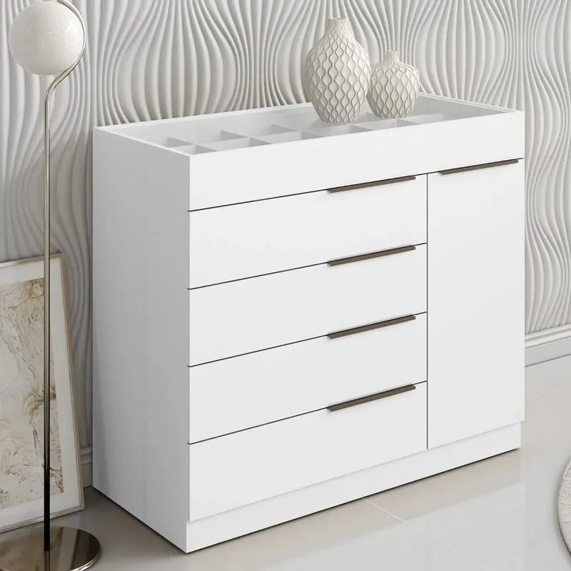 Cômoda Amel Quarto Solteiro 5 Gavetas 111cm MDP Puxador Plástico Branco MPOZENATO
