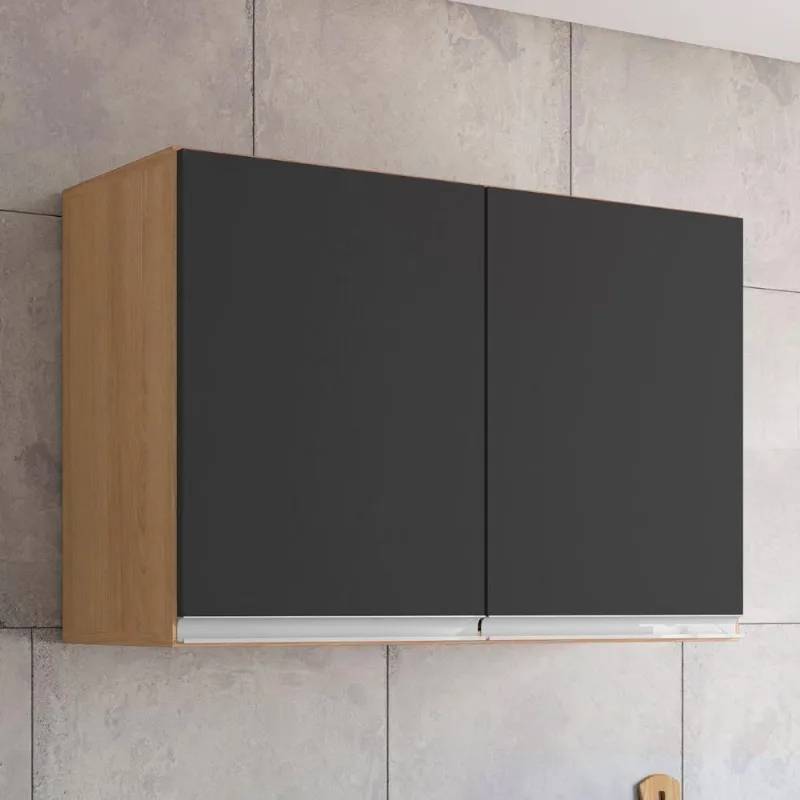 Armário De Cozinha Aéreo 80cm Com 2 Portas Andréia Amêndoa/preto - Ajl Móveis