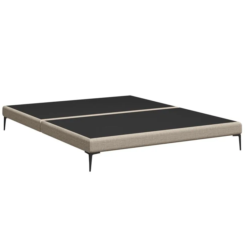 Cama Queen Base Box 158cm Pés Ferro Susano Linho Bege Z04 - Mpozenato