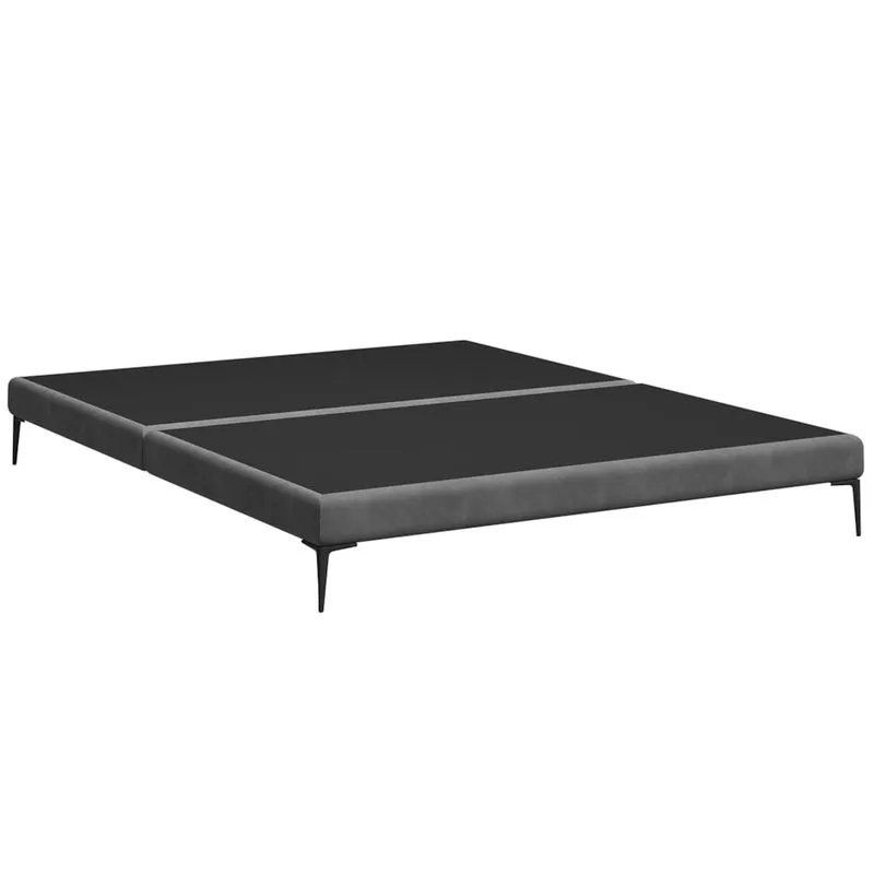 Cama Queen Base Box 158cm Pés Ferro Susano Veludo Cinza Z04 - Mpozenato