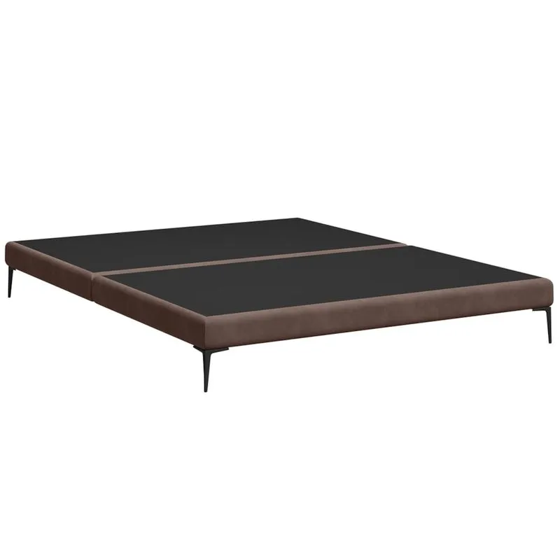 Cama Queen Base Box 158cm Pés Ferro Susano Veludo Marrom Z04 - Mpozenato