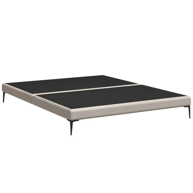 Cama Queen Base Box 158cm Pés Ferro Susano Sintético Bege Z04 - Mpozenato