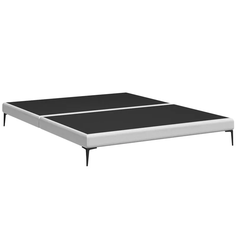 Cama Queen Base Box 158cm Pés Ferro Susano Sintético Branco Z04 - Mpozenato