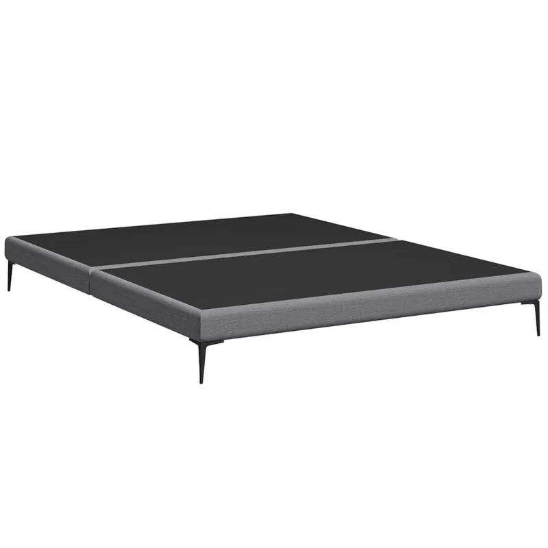 Cama King Base Box 193cm Pés De Ferro Susano Linho Cinza Z04 - Mpozenato