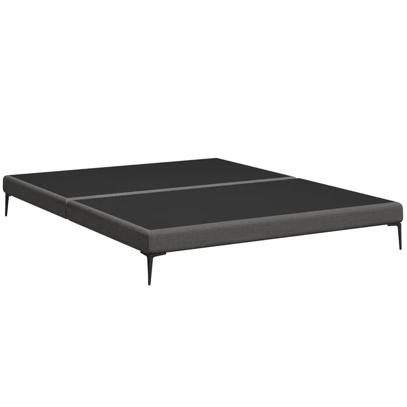 Cama King Base Box 193cm Pés De Ferro Susano Linho Grafite Z04 - Mpozenato
