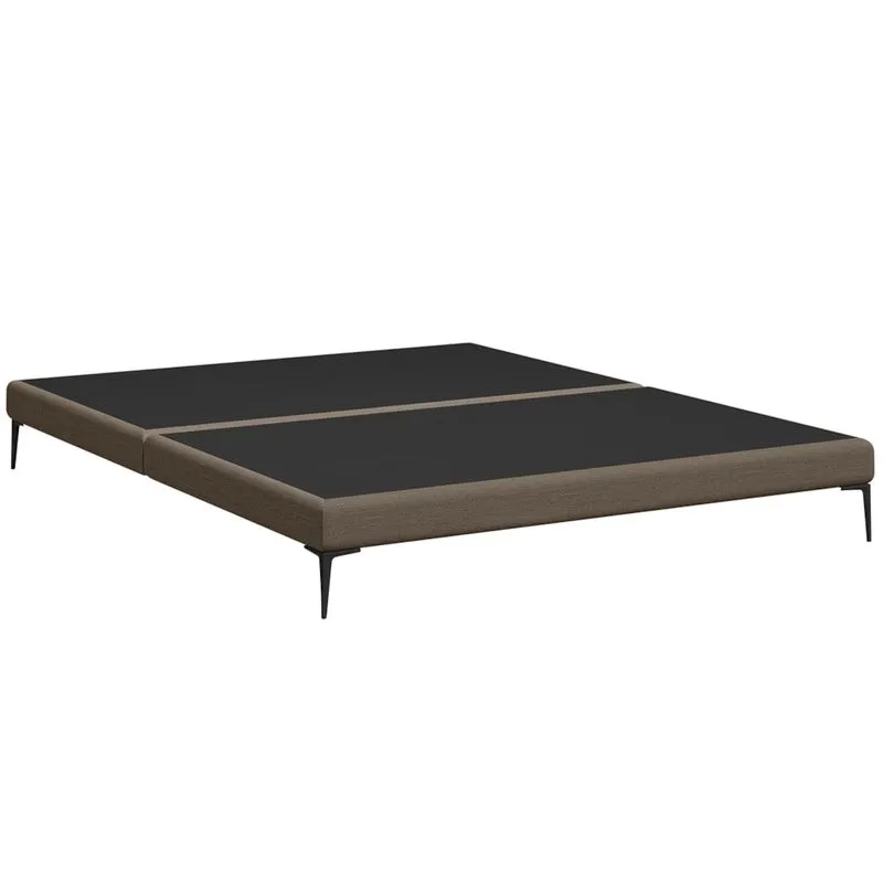 Cama King Base Box 193cm Pés De Ferro Susano Linho Marrom Z04 - Mpozenato