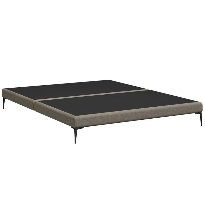 Cama King Base Box 193cm Pés De Ferro Susano Linho Mescla Z04 - Mpozenato