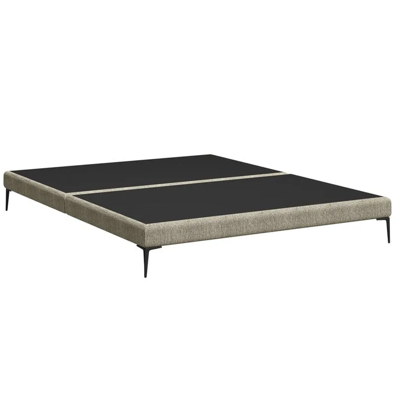 Cama King Base Box 193cm Pés De Ferro Susano Linho Areia Z04 - Mpozenato