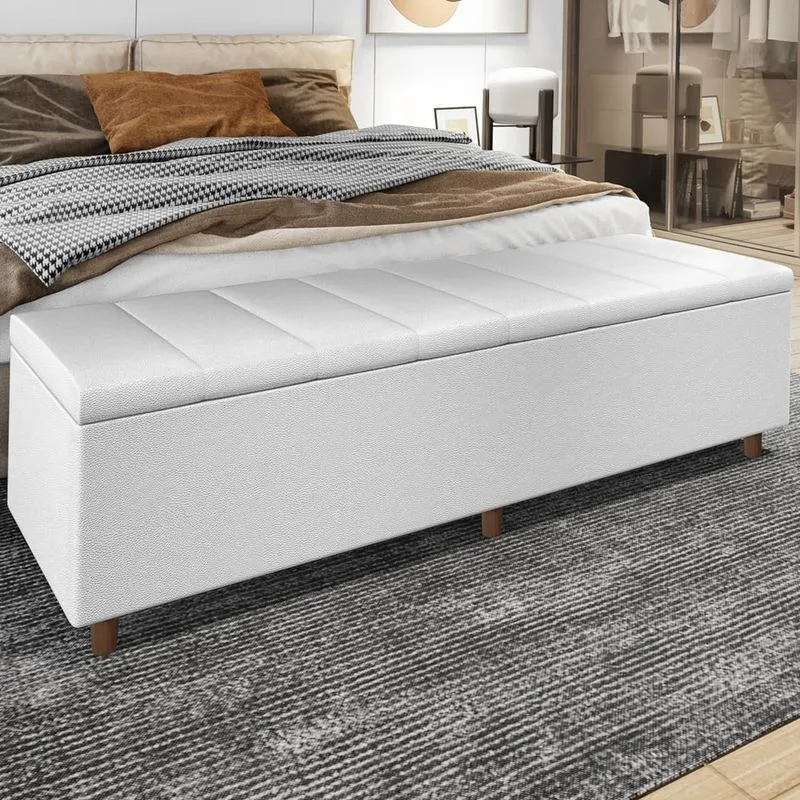 Recamier Baú Estofado Casal 140cm Horus Sintético Branco Z04 - Mpozenato