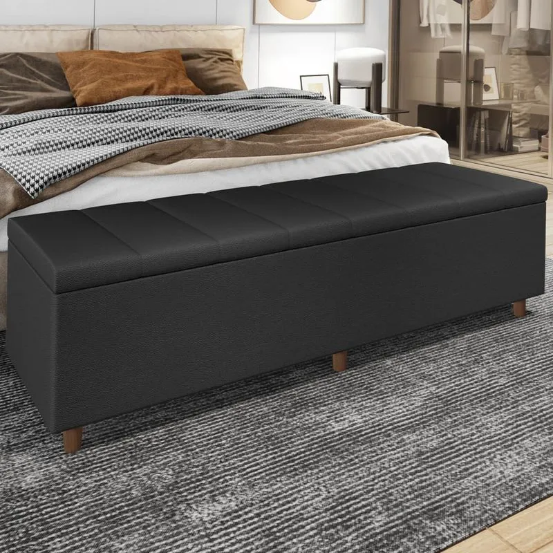 Recamier Baú Estofado Casal 140cm Horus Sintético Preto Z04 - Mpozenato