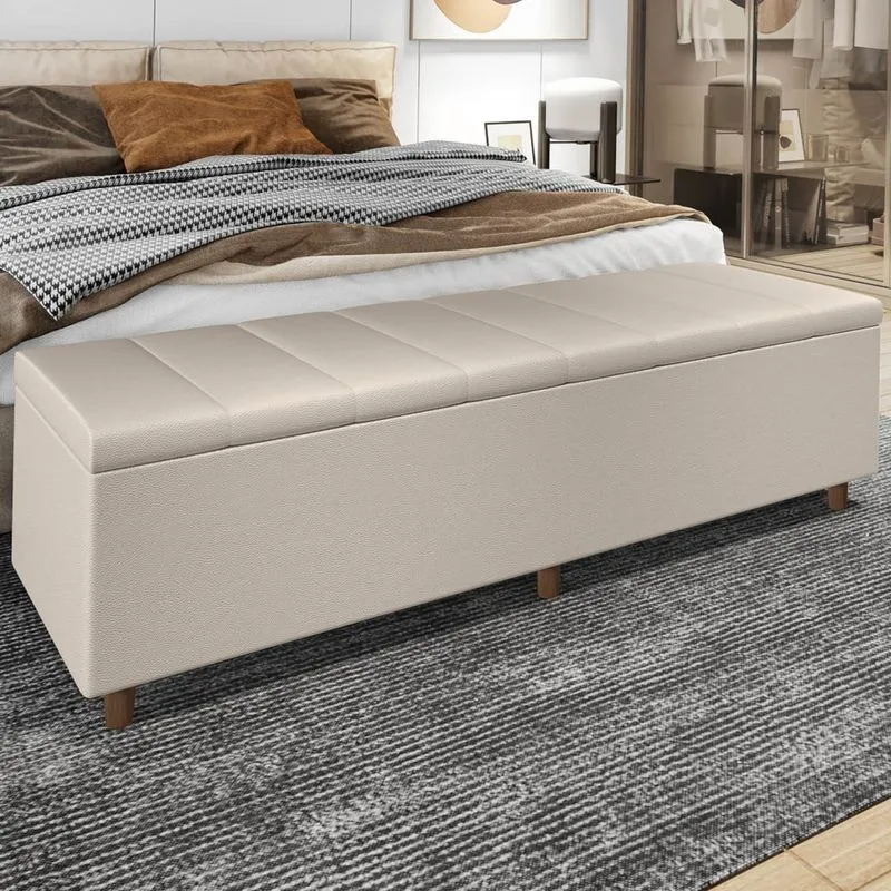 Recamier Baú Estofado Queen 160cm Horus Sintético Bege Z04 - Mpozenato