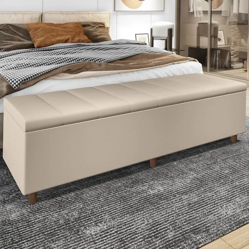 Recamier Baú Estofado King 193cm Horus Veludo Bege Z04 - Mpozenato