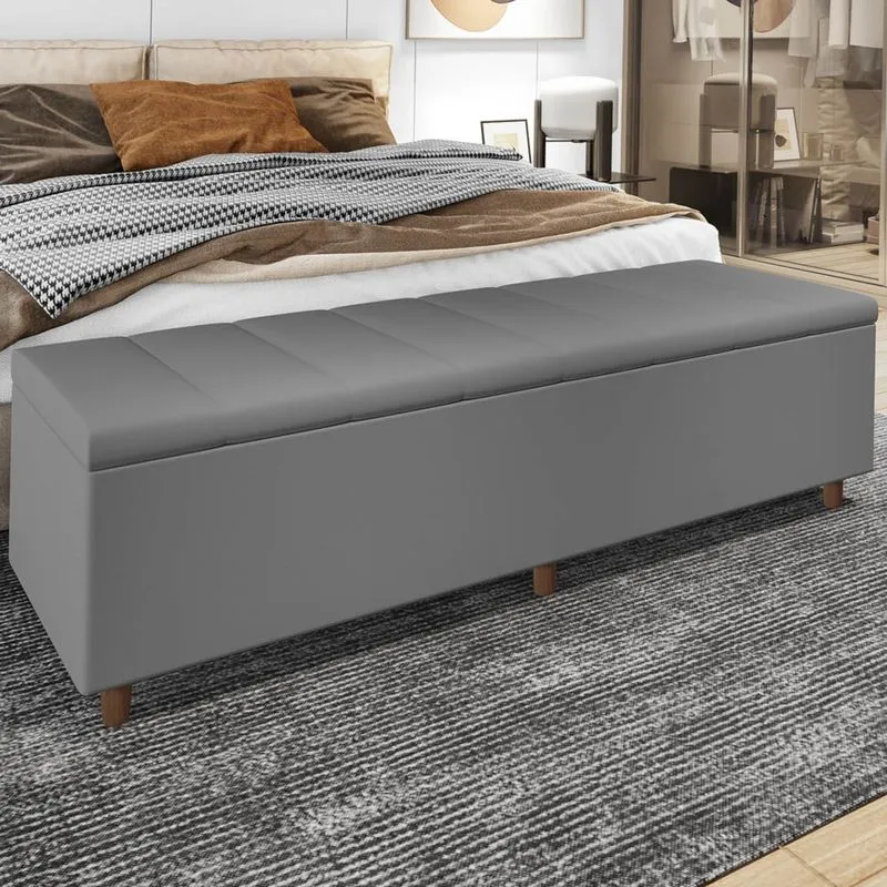 Recamier Baú Estofado King 193cm Horus Veludo Cinza Z04 - Mpozenato