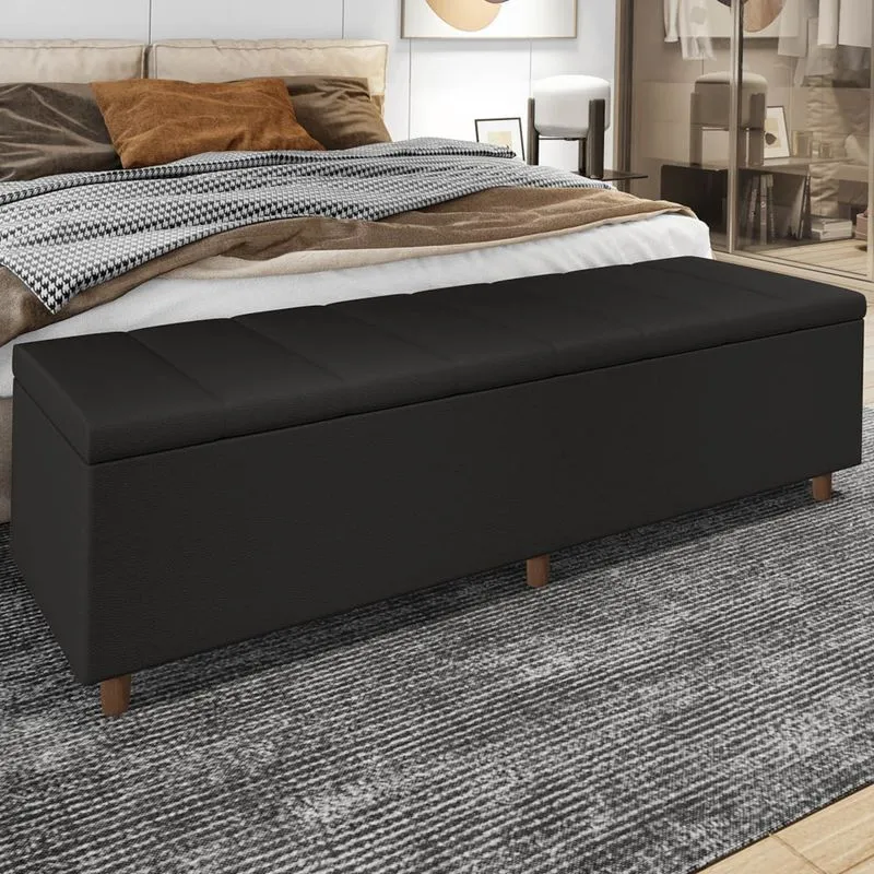 Recamier Baú Estofado King 193cm Horus Sintético Marrom Z04 - Mpozenato