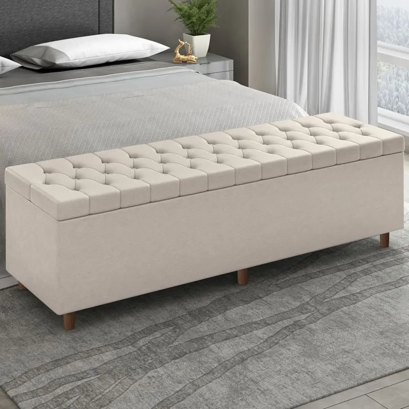 Recamier Baú Estofado Queen 160cm Indra Sintético Bege Z04 - Mpozenato