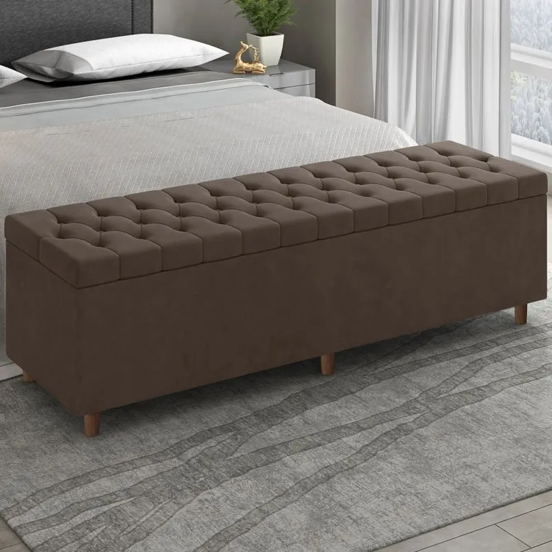 Recamier Baú Estofado King 193cm Indra Veludo Marrom Z04 - Mpozenato