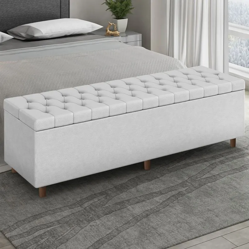 Recamier Baú Estofado King 193cm Indra Sintético Branco Z04 - Mpozenato