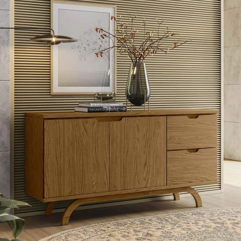 Buffet Aparador Sala De Estar 150cm 2 Portas Vinci Ypê N02 - Mpozenato
