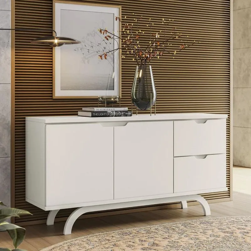 Buffet Aparador Sala De Estar 150cm 2 Portas Vinci Off N02 - Mpozenato