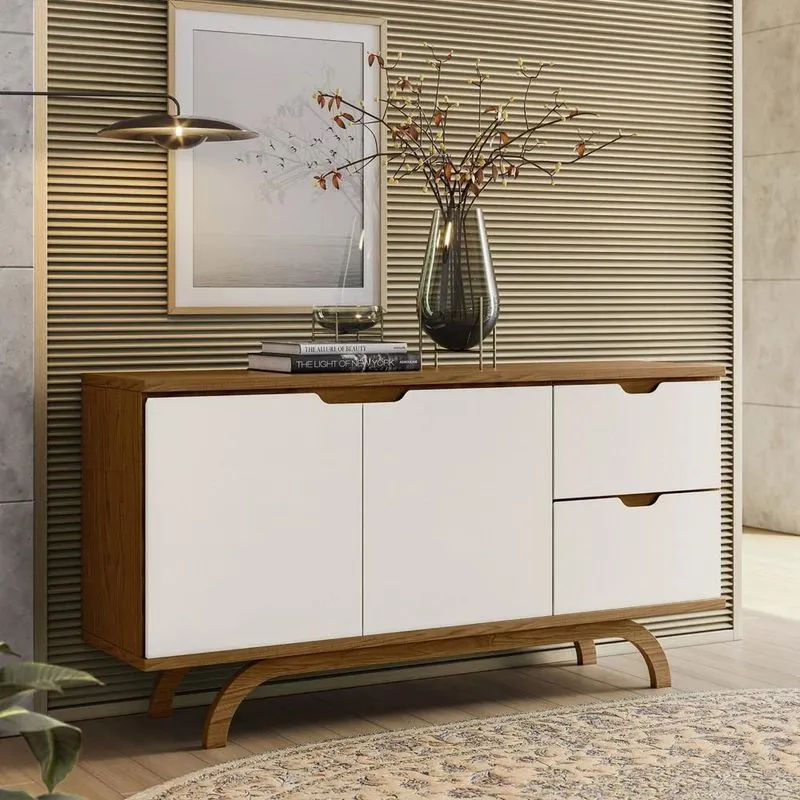 Buffet Aparador Sala De Estar 150cm 2 Portas Vinci Ypê/off N02 - Mpozenato