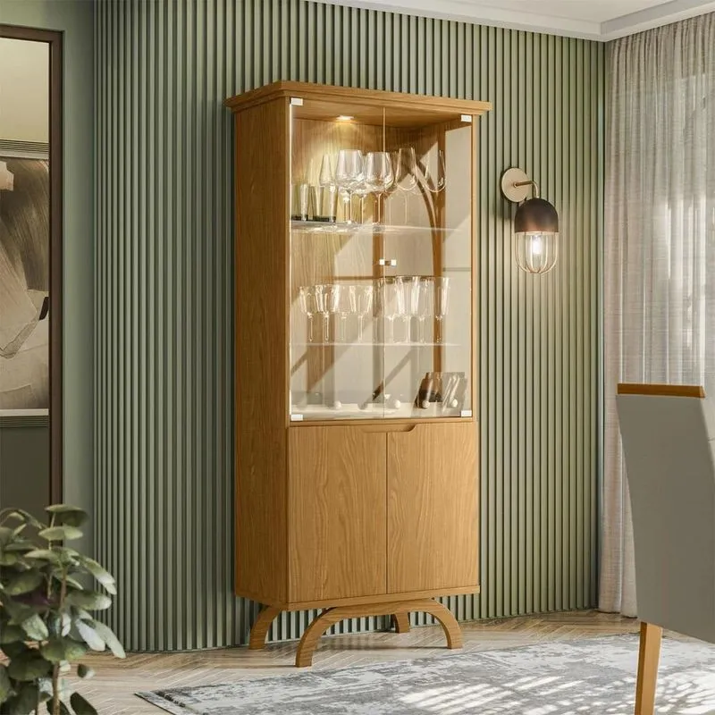 Cristaleira Porta De Vidro Com Led 71cm Vinci Ypê N02 - Mpozenato