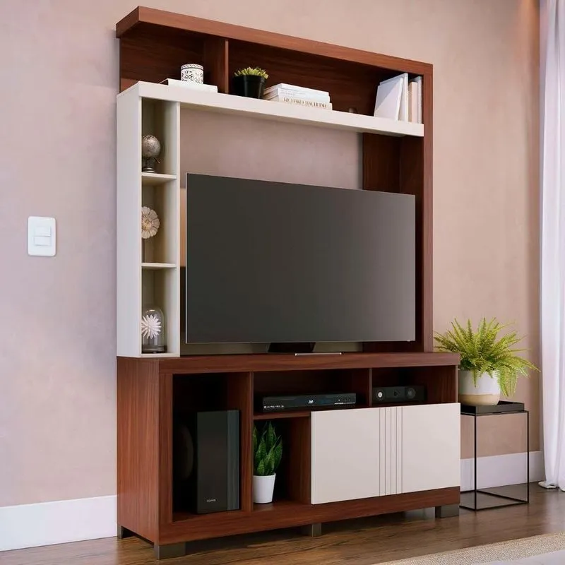 Estante Painel Tv 50 Polegadas 136cm Zani Nogueira Real Off White C05 - Mpozenato