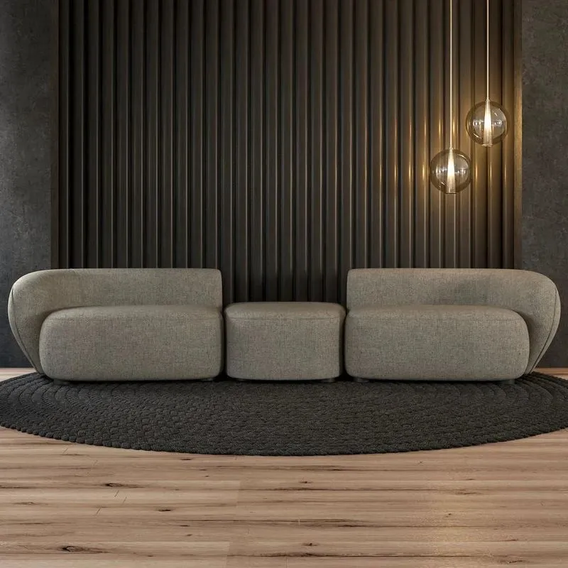 Sofá 5 Lugares Com Puff 382cm Orgânico Lyor Linho Bege Z55 - Mpozenato
