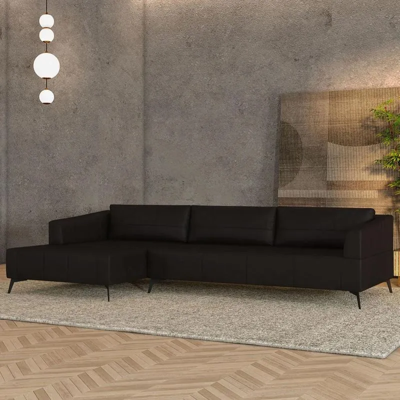 Sofá 4 Lugares 286cm Com Chaise Esquerdo Eko Couro Bordô Z55 - Mpozenato