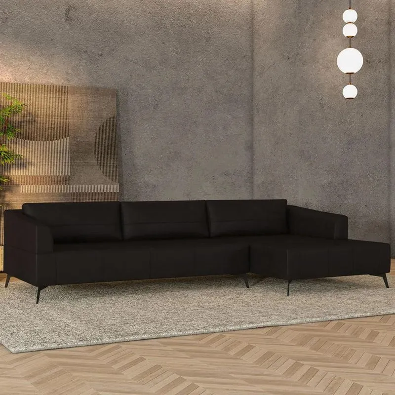 Sofá 5 Lugares 326cm Com Chaise Direito Eko Couro Bordô Z55 - Mpozenato