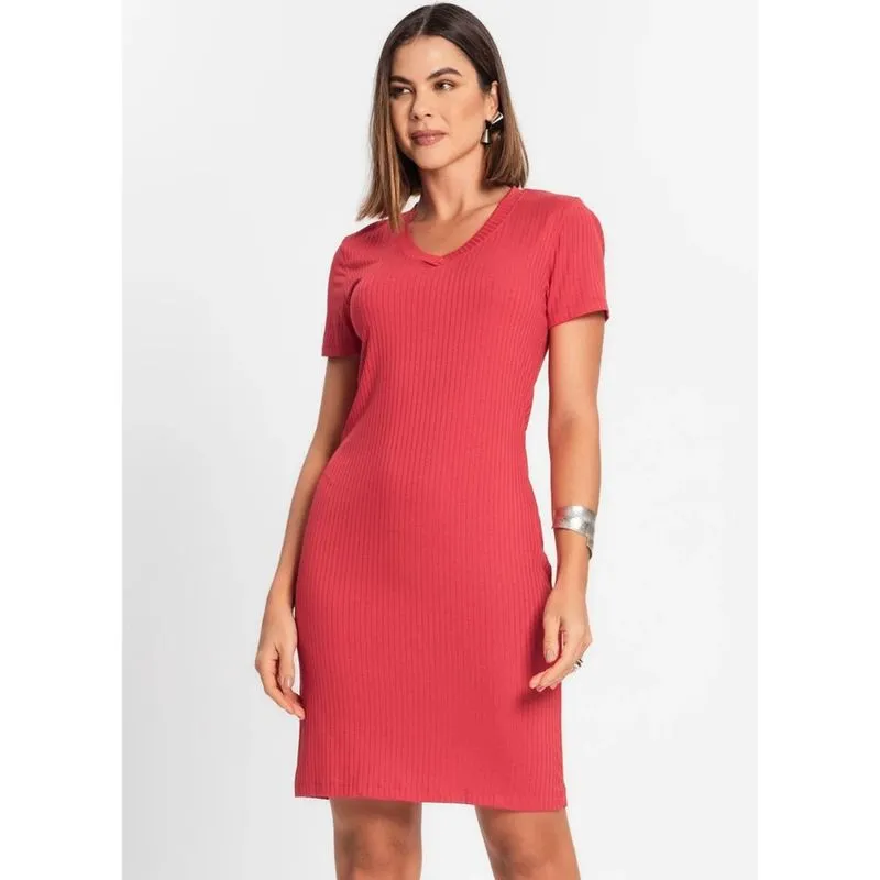 Vestido Manga Curta Canelado Plus Size Marialicia