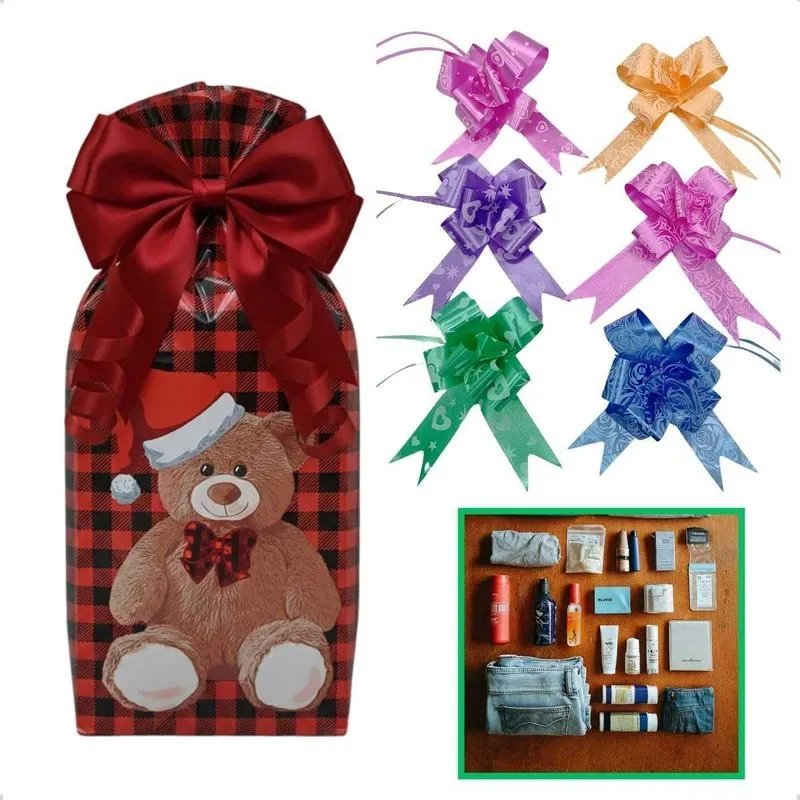 50 Saco Embalagem Presente Natal Urso Teddy Noel Com Laços