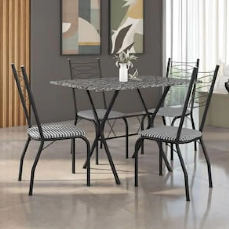 Mesa de Jantar de Granito Fabone Miami com 4 Cadeiras Estofadas Preto