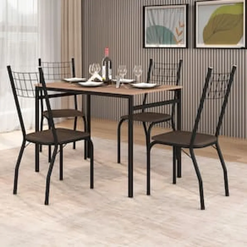 Mesa de Jantar Retangular Fabone Sintra com 4 Cadeiras Estofadas Preto