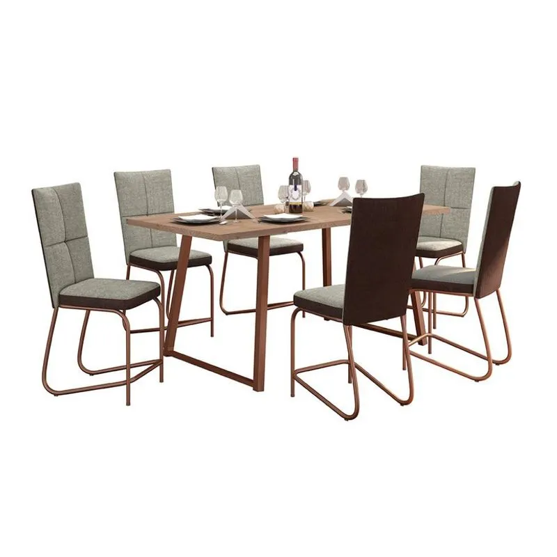 Conjunto de Mesa de Jantar Atlanta com 6 Cadeiras Mônaco MDP e Aço Carbono Cinza e Cobre