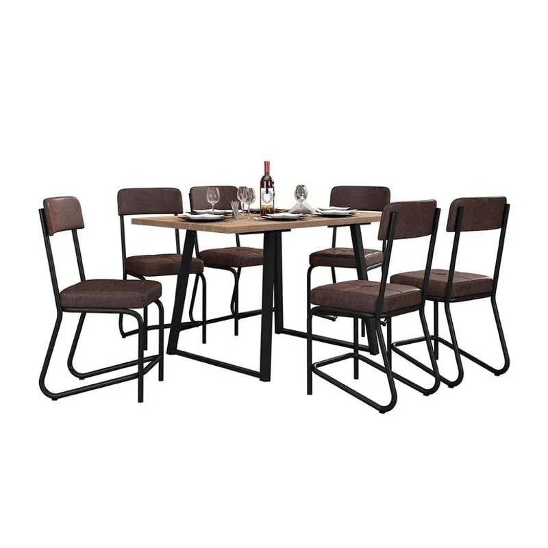 Conjunto de Mesa de Jantar Atlanta com 6 Cadeiras Nagóia MDP e Aço Carbono Marrom
